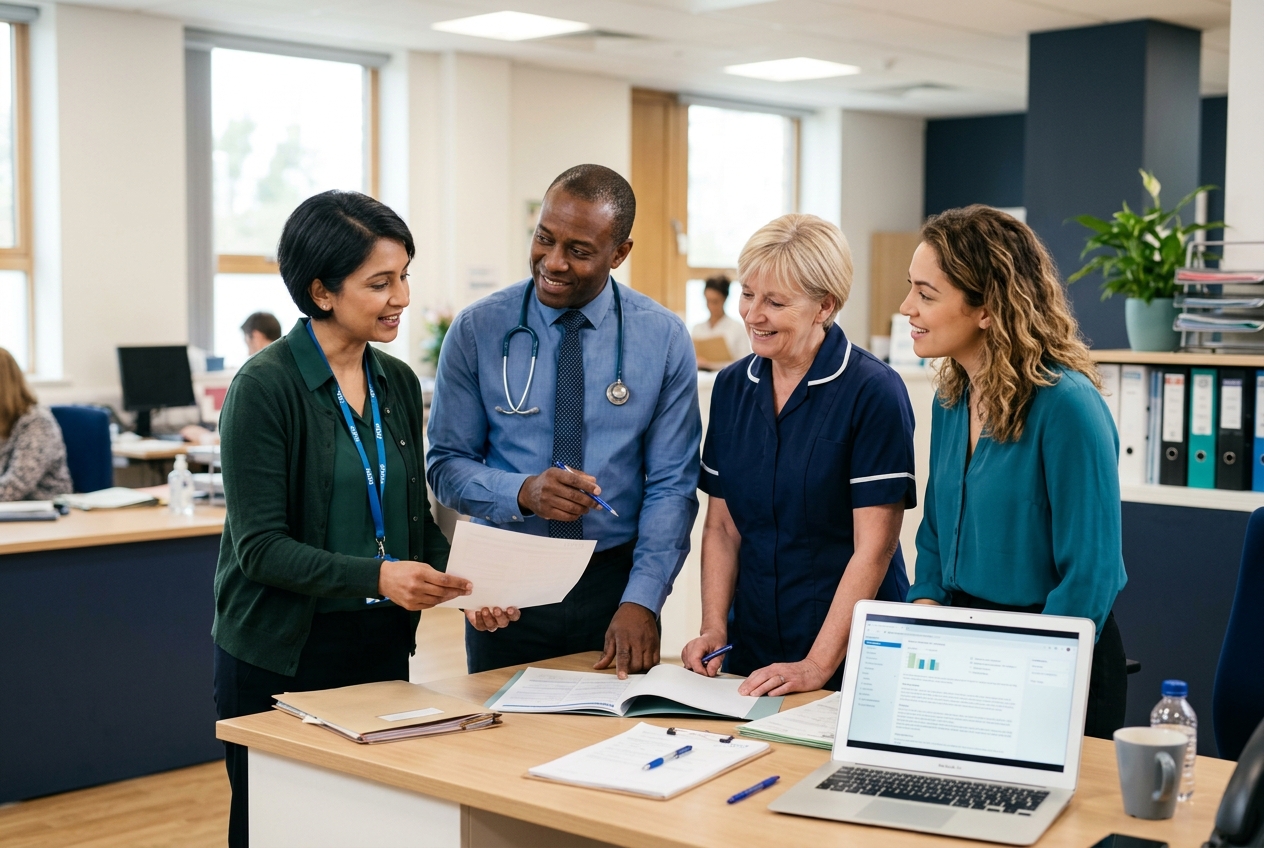 A pharmacist working alongside GPs and nurses in a primary care practice team